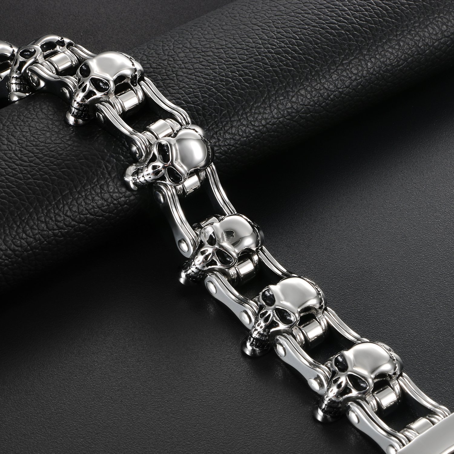 OIDEA Herren Biker Totenkopf Armband: Schädel Schwer Gliederkette Armkette Punk Gotik Skull Kreuz Löwenkopf Glieder Link Punk Rock Farhrradkette Handgelenk Geschenk für Männer Familie Freund