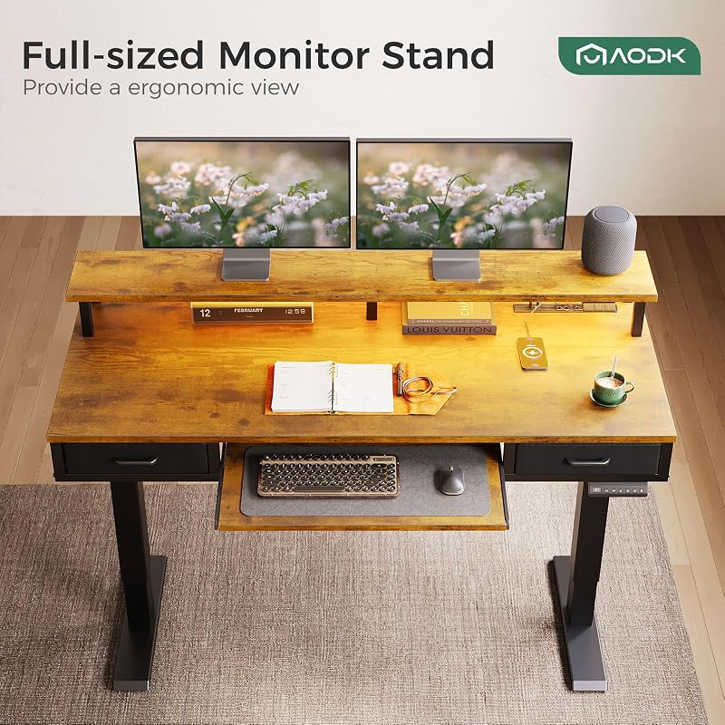 AODK 55 Inch Standing Desk with Drawers & Keyboard Tray, Rustic Brown image 5