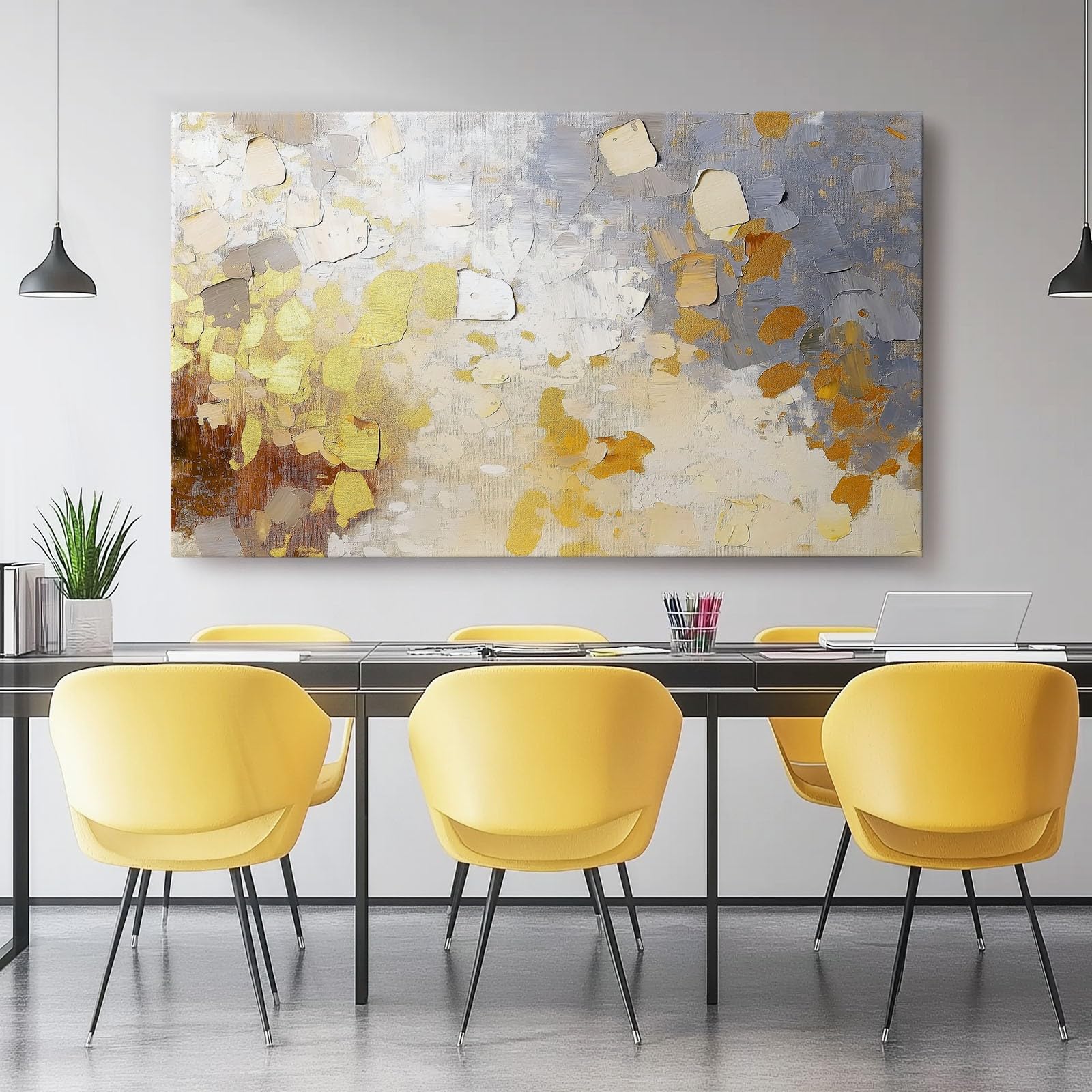 Bild auf Leinwand Abstrakt Textur Ölgemälde Wanddeko Wohnzimmer Aesthetic Deko Zimmer Wandbilder Modern Schlafzimmer Esszimmer Room Decor Gold Grau, 150 x 50 cm
