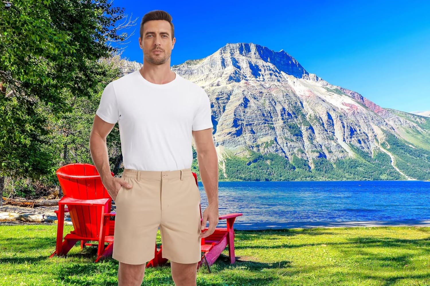 QPNGRP Men's 7" Inseam Stretch Quick Dry Lightweight Casual Golf Shorts with 3 Pockets - Image 2