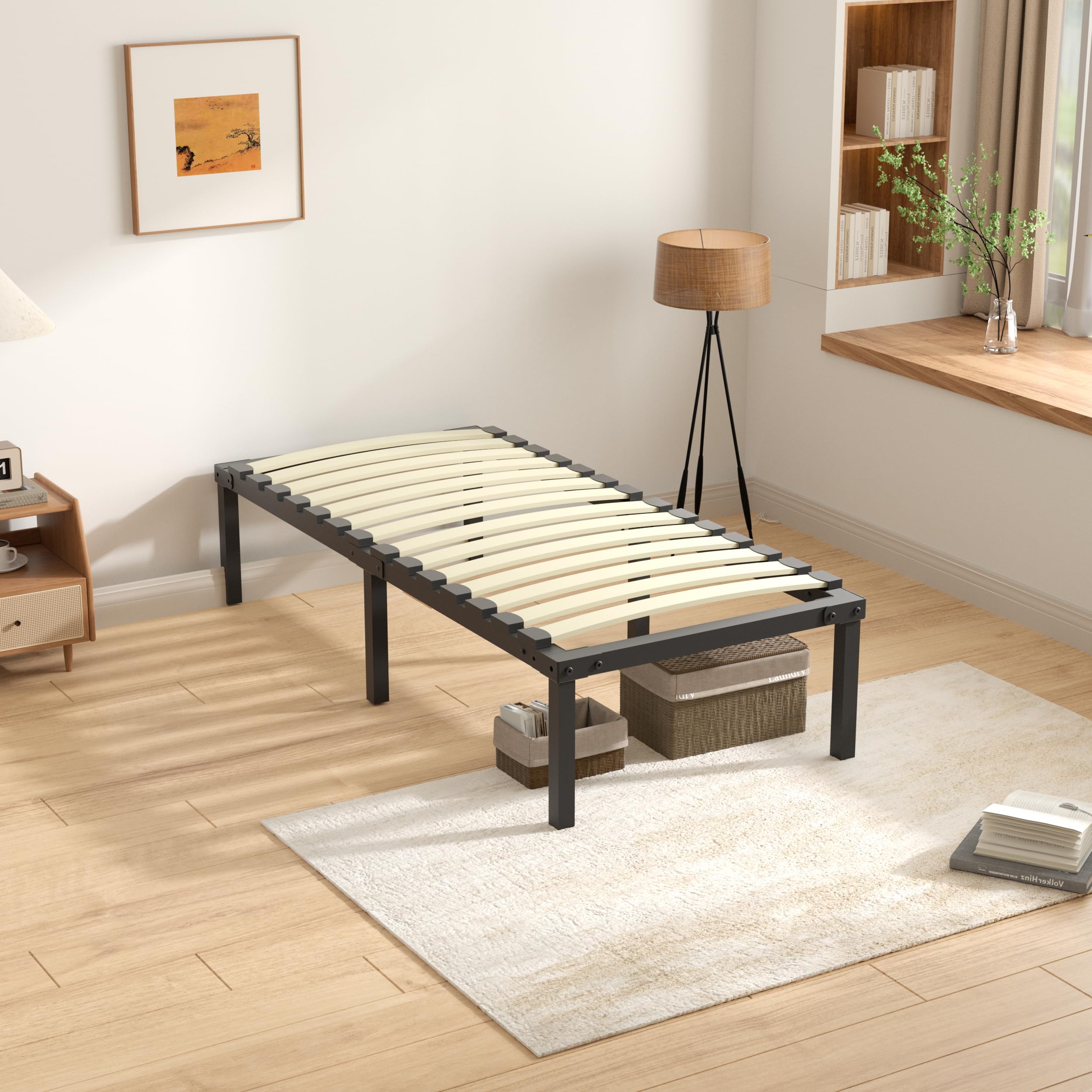 Stanew Sommier 90x190 |14 Lattes | Hauteur 29 cm | Sommiers à Lattes avec 6 Pieds pour Adulte | Cadre de Lit 90x190 avec Sommier | Lit 1 Personne en Métal pour Chambre ou Appartement