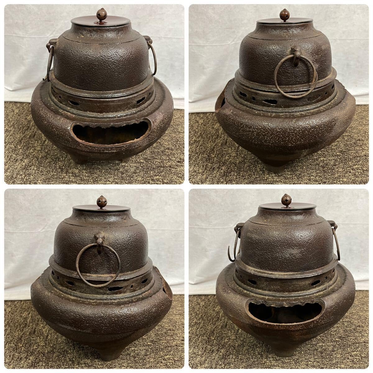 Amazon.co.jp: 茶道具茶釜鉄釜鉄製煎茶道具朝鮮風炉釜銅蓋古美術品