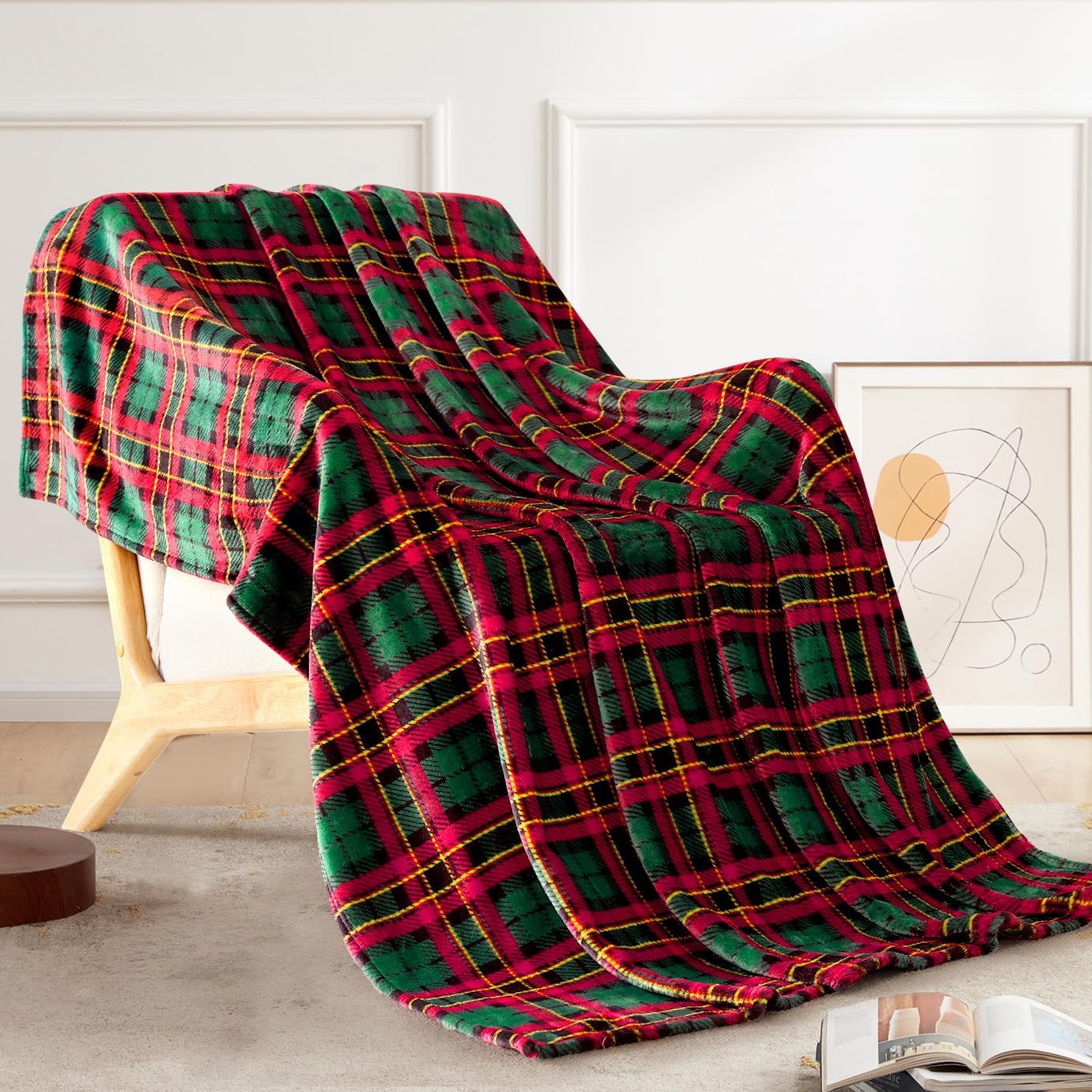 Touchat Fleece Throw Blankets, Buffalo Plaid Throw Blanket for Couch Sofa Bed, Soft Warm Fuzzy Cozy Plush Checkered Blanket, Lightweight Farmhouse Decor (Red and Green Plaid, 50“ x60”) - Image 3