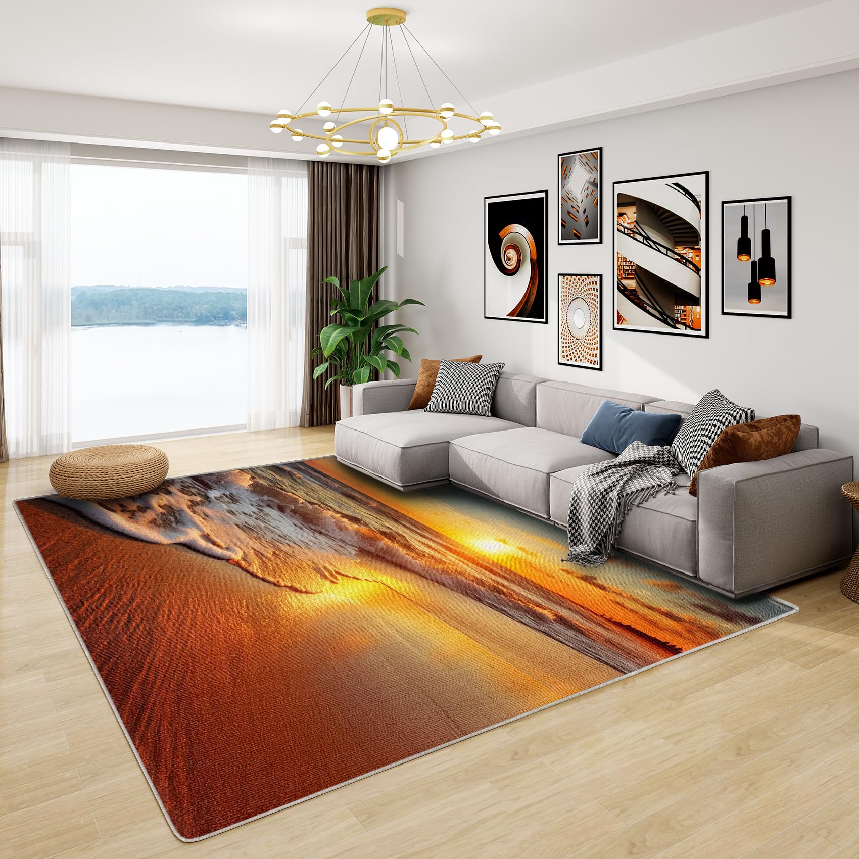 Sunset Decorations - Seaside Rug, Beach Theme Coastal Rugs for Living Room Bedroom, Washable Non Slip Soft Large Carpet, Patterned Area Rugs & Home Decor 140x200 cm