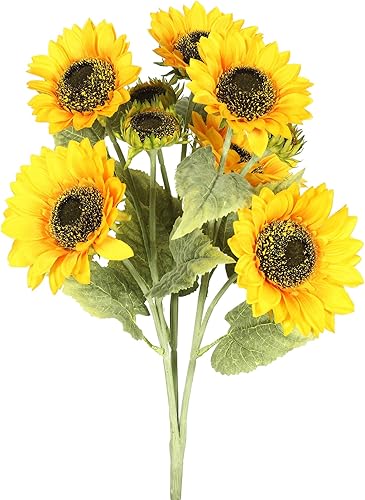 Vista 7 de Vickerman Tallo de girasol amarillo artificial de 23 pulgadas, 6 por bolsa