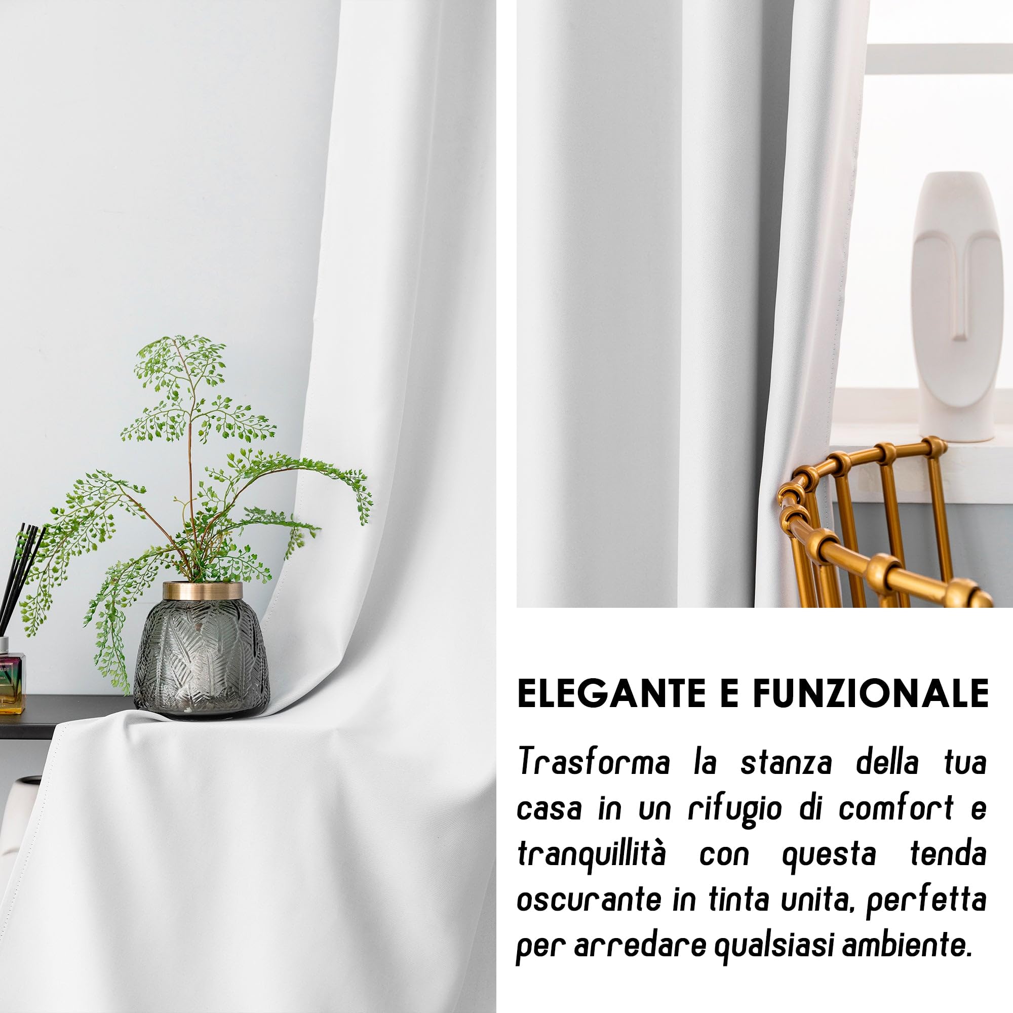 GIRASOLE HOME Coppia Tende Fiji Bianche Semi Oscuranti Termiche Morbide Tinta Unita 2 Pannelli da 55x220cm con Tasca, Bianco