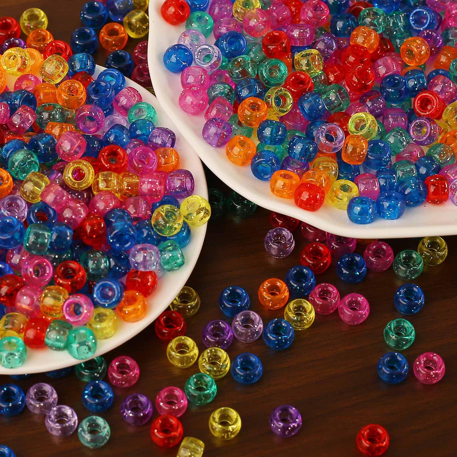 Zalati Perline Pony rotonde in colori misti, trasparenti, bianche e nere, 240 pezzi, assortite, 12 x 10 mm, per trecce e dreadlock fai da te