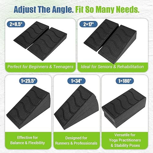Miniatura 4 de Bloque de cuña para sentadillas, tabla inclinada de 5 ángulos ajustables para estiramiento de pantorrillas con correa de estiramiento y póster,