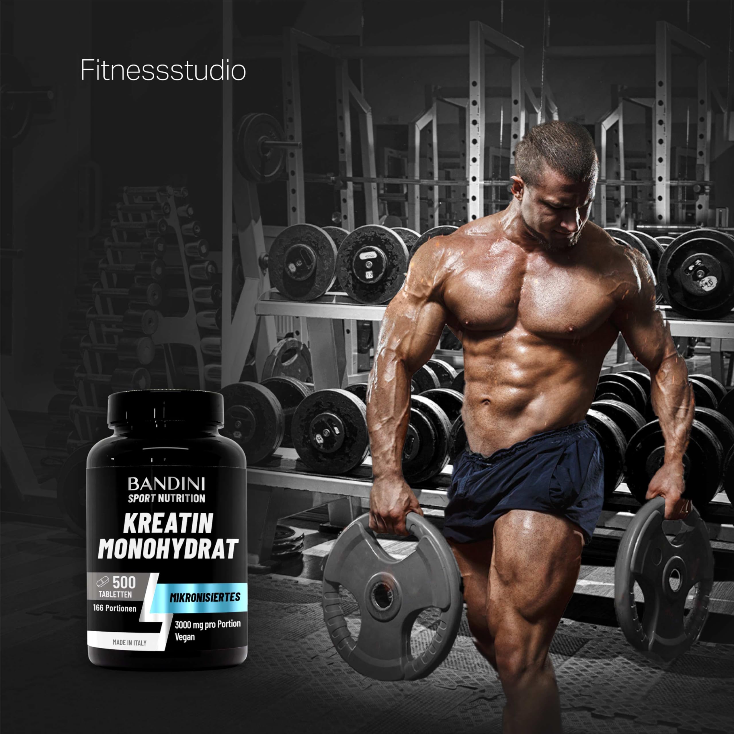 Bandini® Creatin Monohydrat 500 Tabletten | Training, Sport, Fitness | | Alternative zu Kreatin Kapseln & Pulver | Pre & Intra Workout | 100% Vegan Kreatinmonohydrat, Mesh Faktor 200 | Für 5 Monate