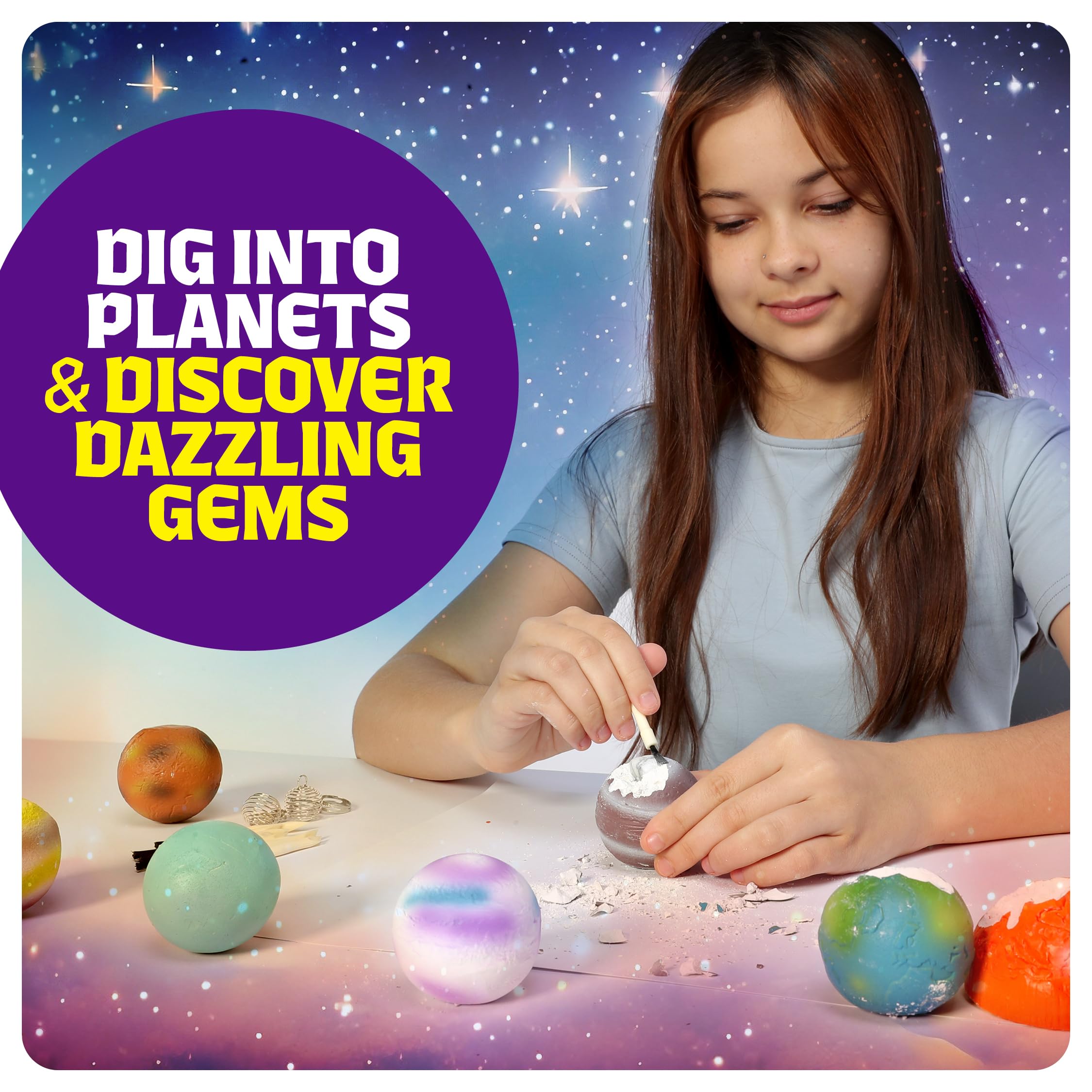 Dan&Darci Galaxy Gem Dig Kit für Kinder – Edelsteine Graben Science Kits für Kinder im Alter von 6–7, 6–8, 8–10 – Geschenke für 6, 7, 8, 9, 10, 11 Jahre alte Jungen und Mädchen