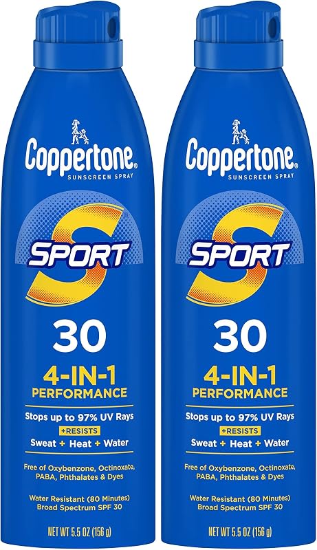 Protector solar Coppertone SPORT SPF 30, protector solar resistente al agua, protector solar de amplio espectro SPF 30, 5,5 oz en aerosol (paquete de 2)
