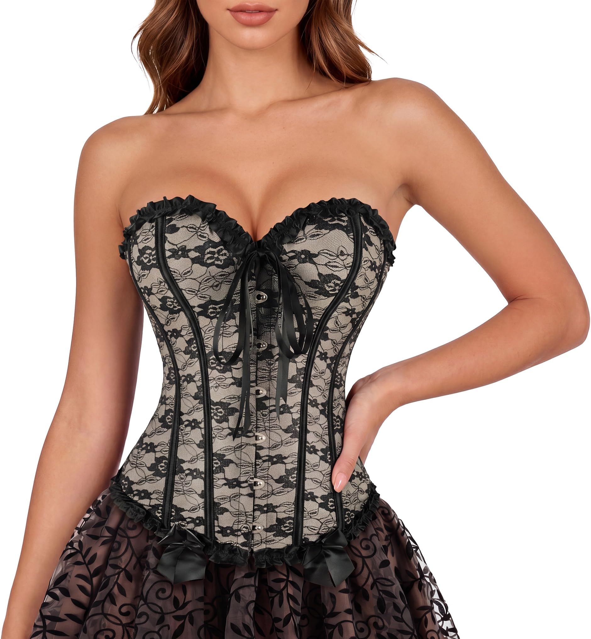 Zhitunemi Corsets For Vampire Costume Women: Floral Bustier Corset Tops For Women - Burlesque Moulin Rouge Costumes