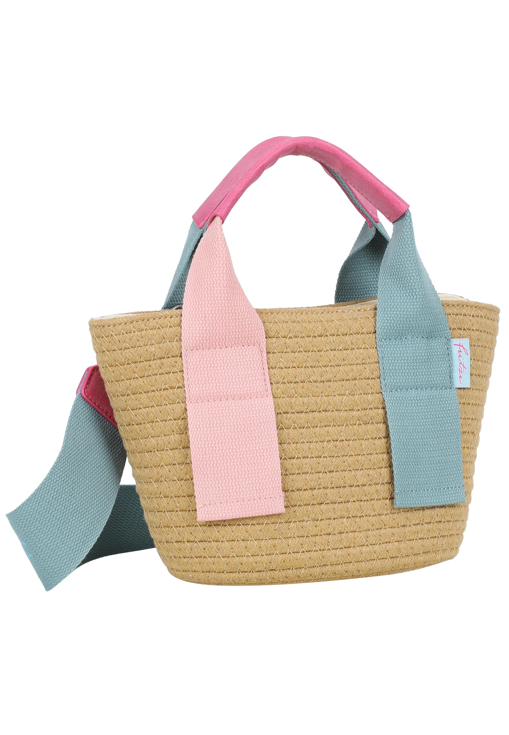 Fritzi Happy Summer Cross Umhängetasche Strohtasche Damen Crossbody Handtasche Festival Beach vegan Stroh-Optik 11 x 20 x 7 cm – Beige-Pink, Blue, Mint, Orange