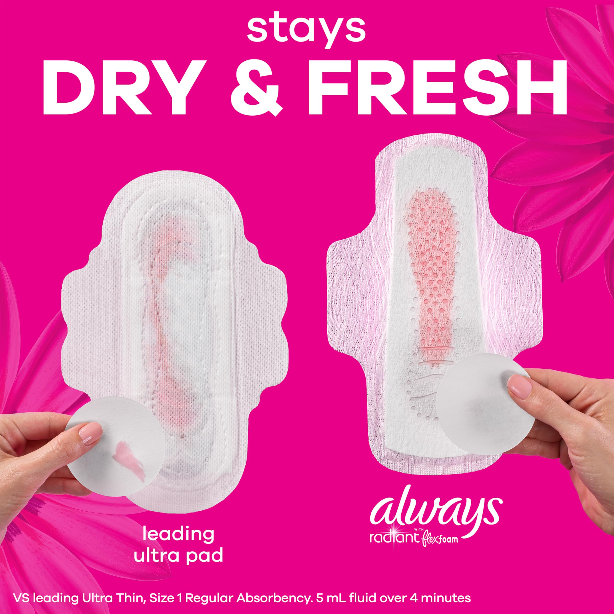Always Radiant Regular Pads with Wings, Scented, 30 Count (Pack of 3)