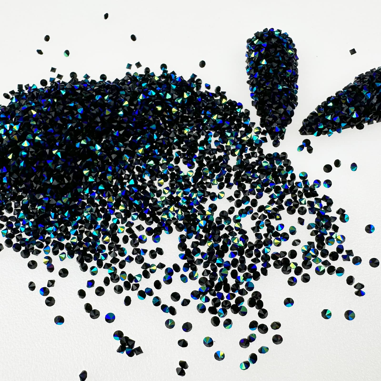HUETFAT 8800Pcs Black AB Pixie Nail Crystals Rhinestones-1.2mm Micro Gems Glitter Beads for Nails-Mini Sand Nail Diamonds Stone Swarovski Shine-Sugar Glass Crystals Tiny Jewels Charms for Nail Art