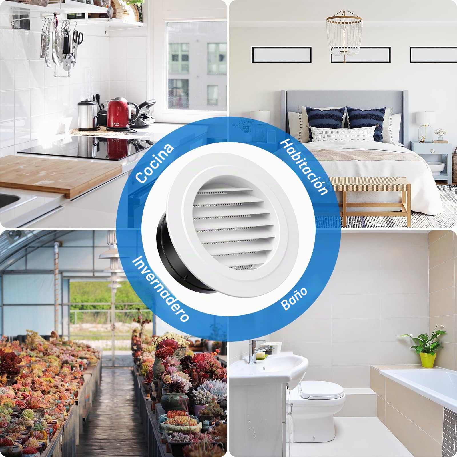 Hon&Guan ø150mm Rejilla de Ventilación Redonda, ABS Blanco Rejilla de Ventilación de Plástico, Rejilla de Extracción de Aire, Equipada con Mosquitera para Aire Acondicionado, Garaje, Techo, Oficina