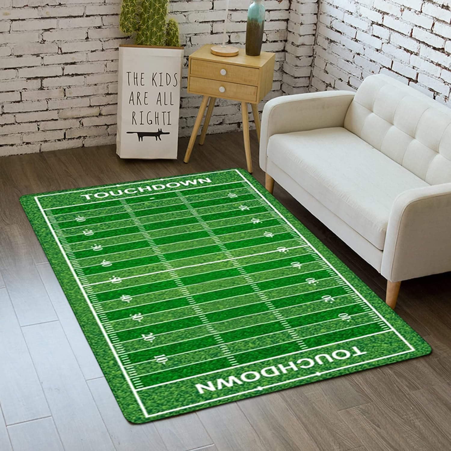 Football Hallway Runner Rug Outdoor Football Field Doormat Small Sports Rug Carpet Entryway Entrance Machine Washable 2'x4'