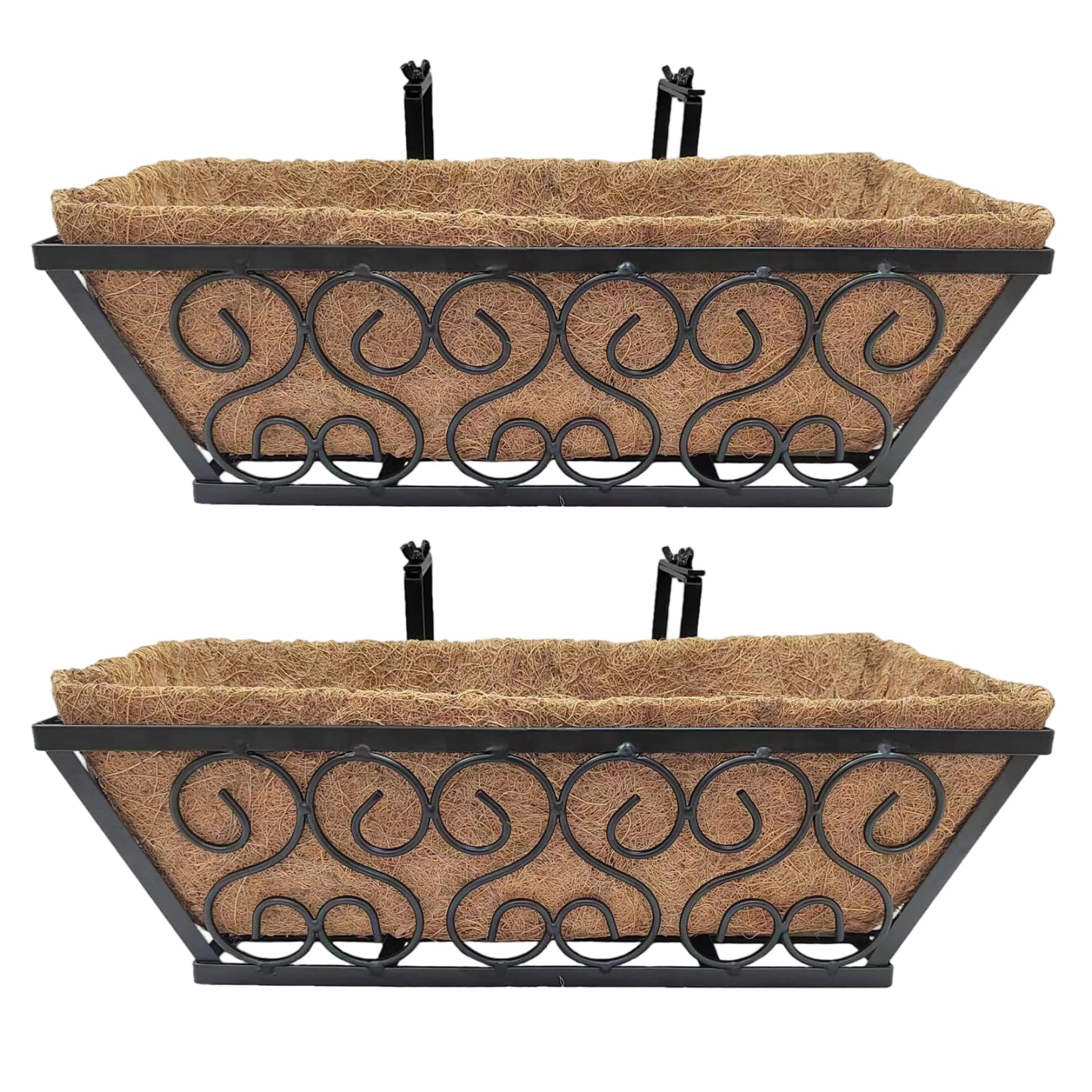 2 maceteros con barandilla, macetero Colgante de Ventana Resistente de 16 Pulgadas con Soportes Ajustables y Revestimiento de para balcón, terraza, Porche y jardinería