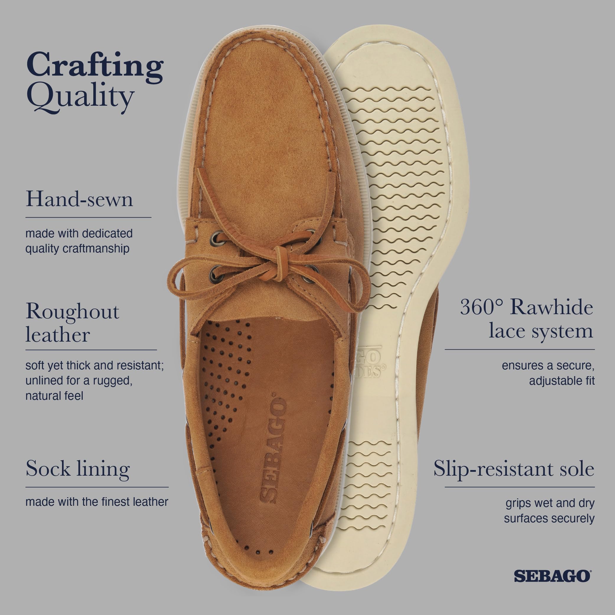 Sebago Docksides Portland Herren Flesh Out Wildleder Cognac
