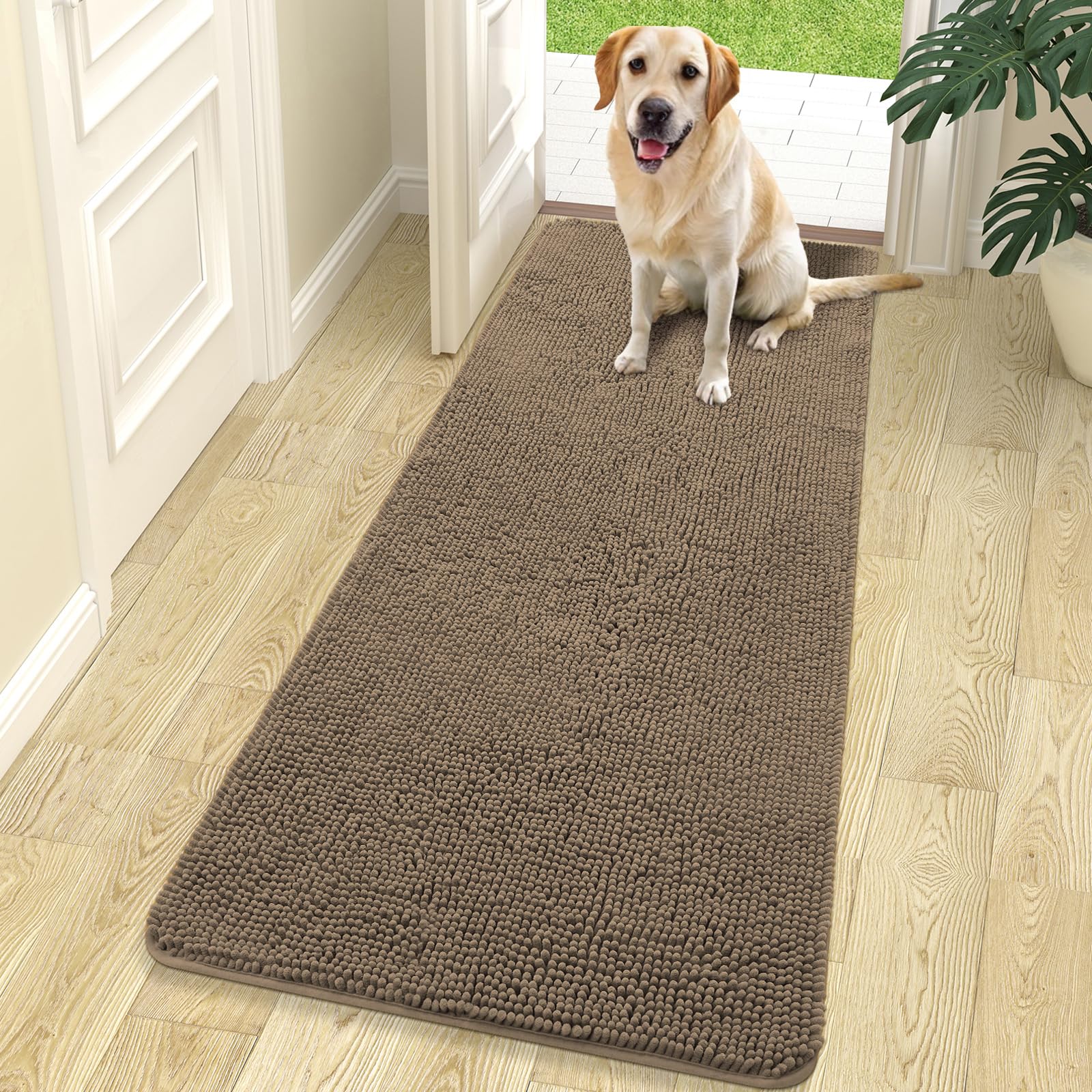 OLANLY Dog Door Mat for Mud Paws 70"x24" Moisture and Dirt Absorbent Non Slip Washable Dog Door Mat Quick Dry Chenille Doormat โ image 1