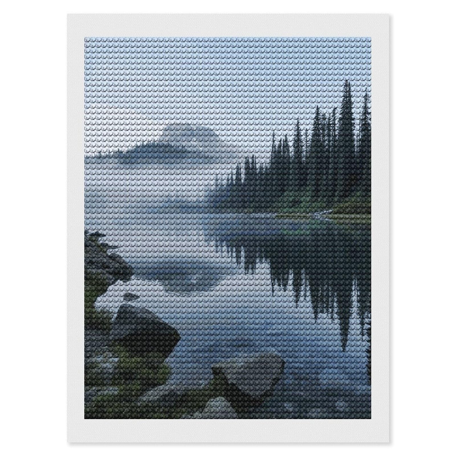 JTREHY Foggy Lake by Mount Rainier Diamond Art Kits Personalized DIY Round Diamond Painting Kits for Beginner Full Drill Diamonds Dots Paintings for Adults Gem Art Crafts Home Decor