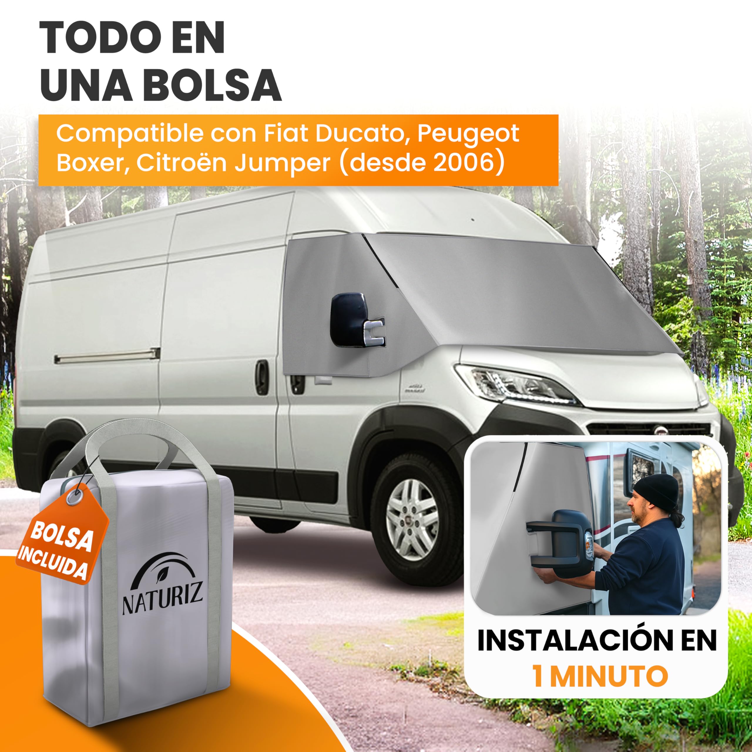 NATURIZ Alfombrilla térmica exterior impermeable de con protección solar eficaz para autocaravanas – Apto para Ducato, Jumper, Boxer 2006-2025 (gris)