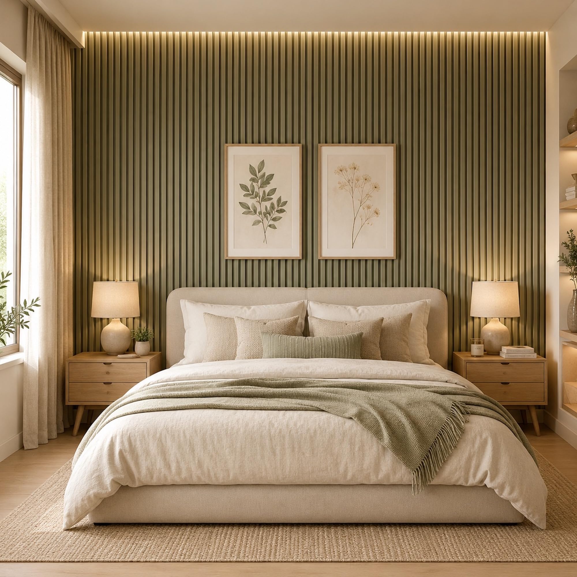 Jobu Acoustic Wall Panels in Vintage Sage Green with Black Backing, 240cm x 60cm