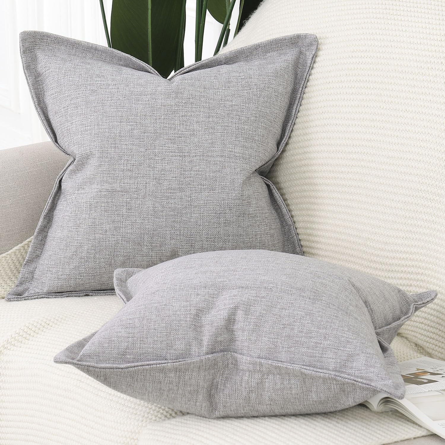 Copricuscini In Lino Morbido Madizz - Set 2 Pezzi 50x50cm, Marrone Chiaro | Per Divano E Camera - Foto 8