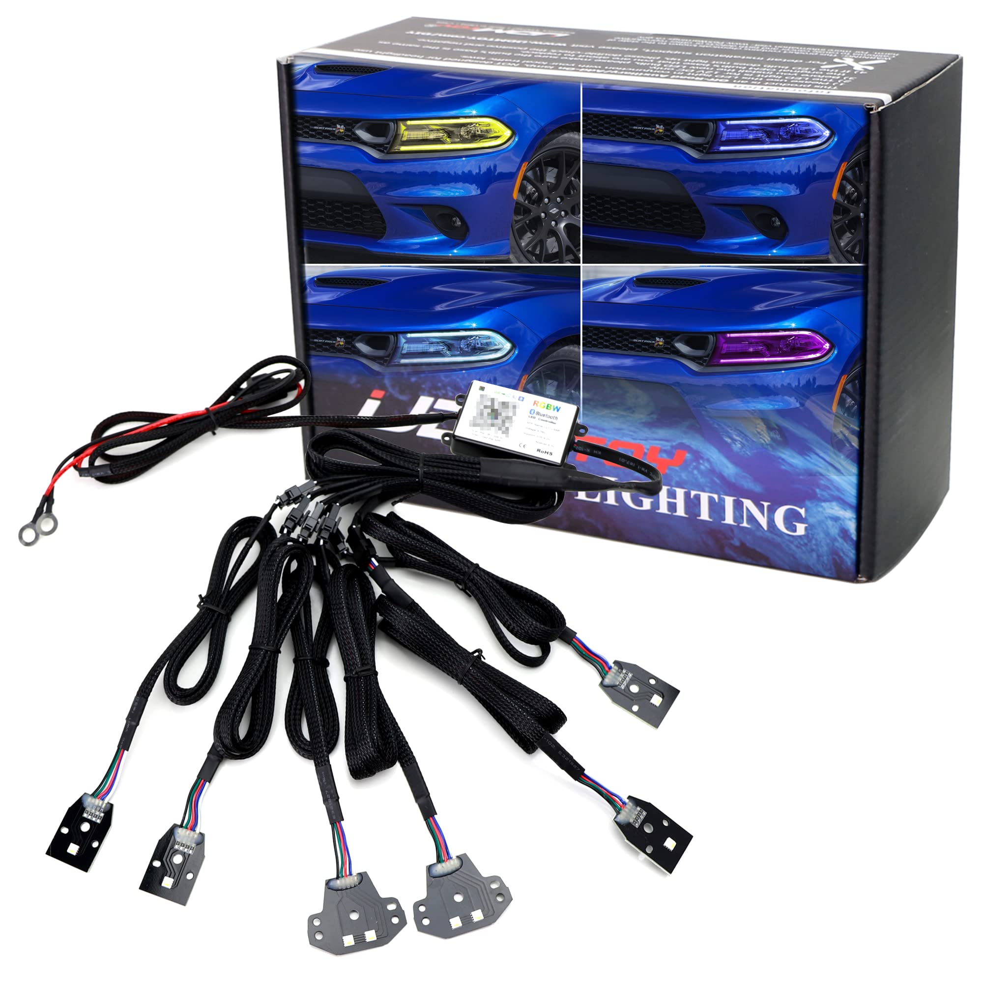 iJDMTOY RGBW Multicolor LED Circuit Board Ambient Lighting Kit Compatible with 2015-up Dodge Charger, Control Thru Smartphone