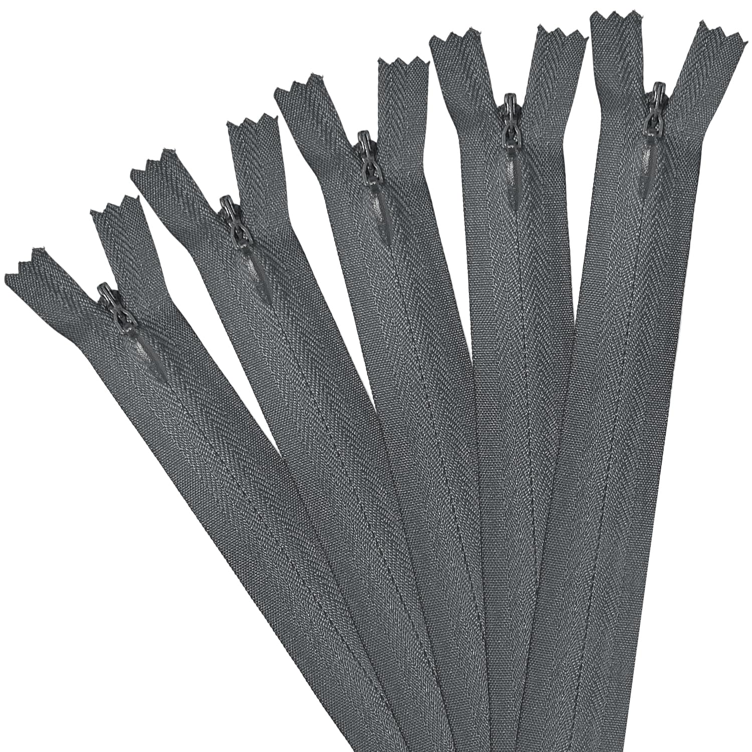 5Pcs Invisible Zip, 40cm/16 Inch Zip Nylon Zips for Sewing Concealed Invisible Zipper for Tailor Sewing Accessories Pillows Cushions Skirts Pants Clothes Bags (Dark Gray)