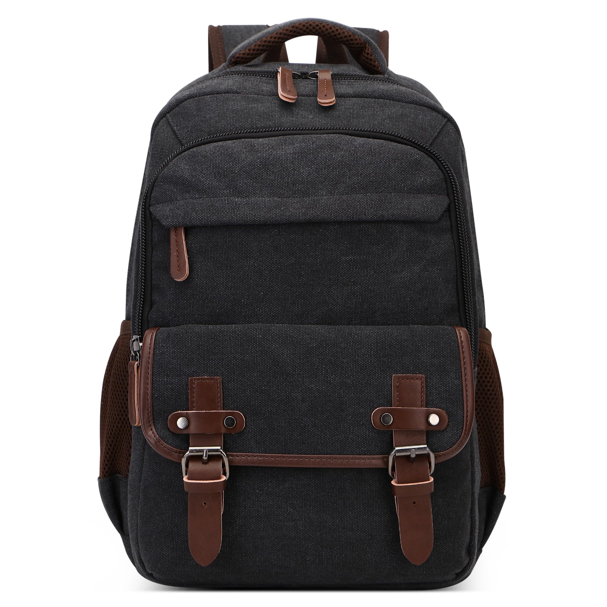 Classico Zaino Uomo Tela Vintage Moda Grande Zaino per 15 Pollici PC Portatile con Maniglia Tasche Multiple per Viaggio Scuola Quotidiano Lavoro All'aperto Canvas Uomo Backpack Nero