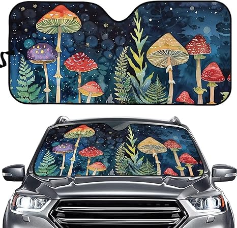 JoyLamoria Mushroom Star Car Windshield Sun Shade Universal Fit Car Sunshade-Keep Your Vehicle Cool. UV Rat and Heat Reflector