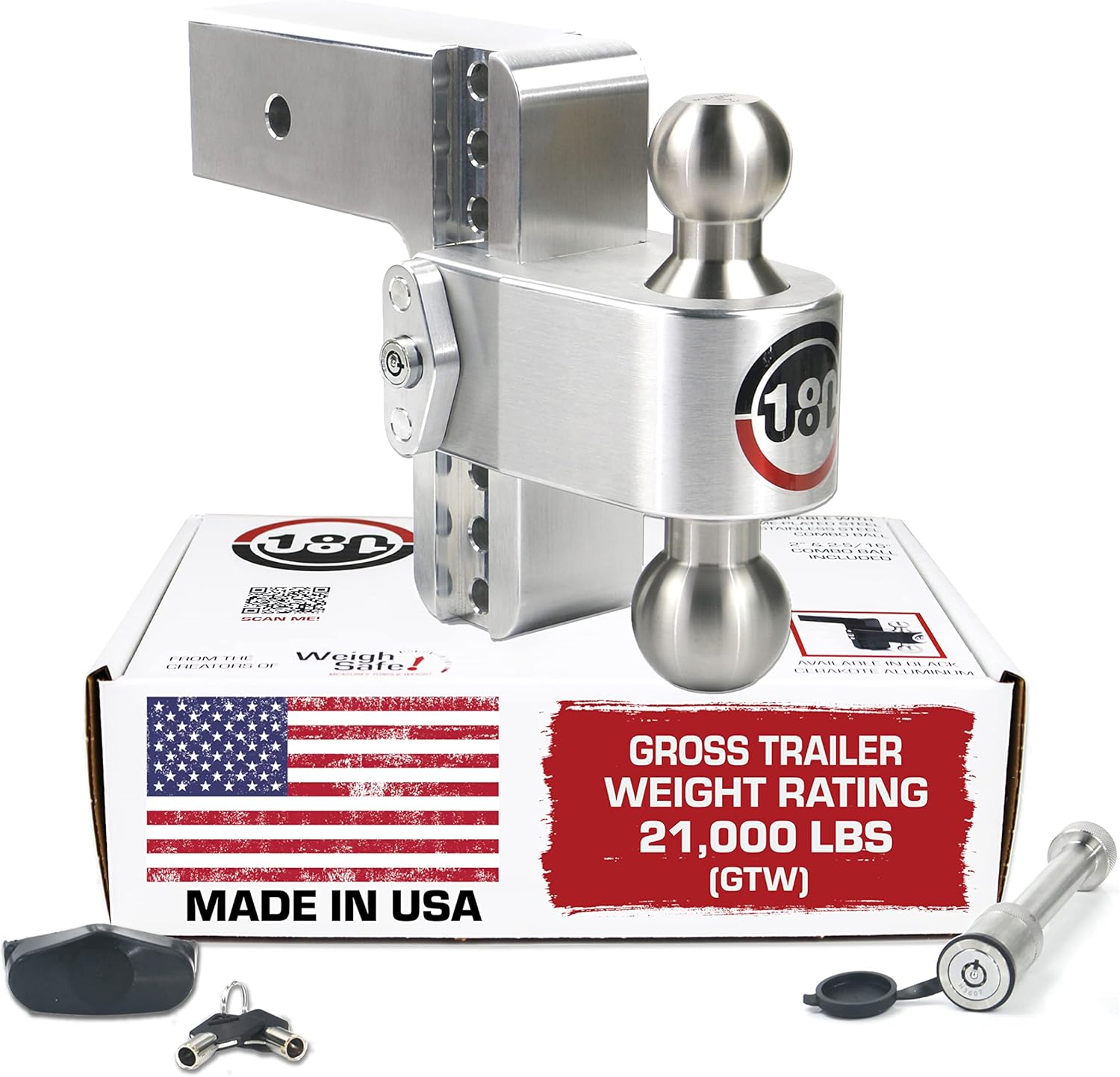 Weigh Safe Adjustable Trailer Hitch Ball Mount -6" Adjustable Drop Hitch for 3" Receiver -Premium Heavy Duty Aluminum Trailer Tow Hitch w/ Stainless Steel Tow Balls (2" & 2 5/16") - 21,000 GTW 6" Drop Hitch 2 Piece Keyed Alike Lock Set