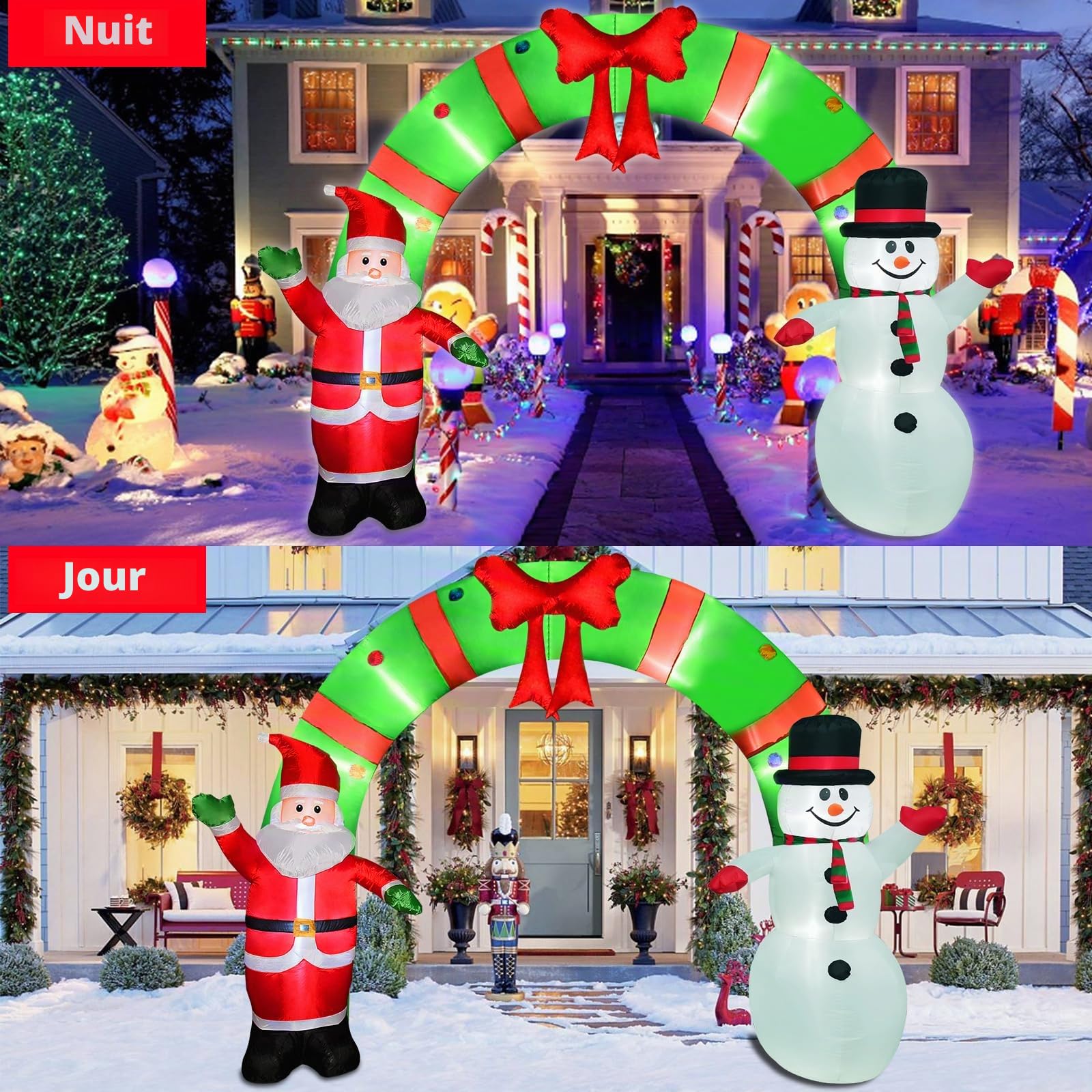 ZXSWONLY Archway gonflable de Noël de 12 pieds - Père Noël et bonhomme de neige - Décoration intérieure et extérieure avec lumières LED intégrées