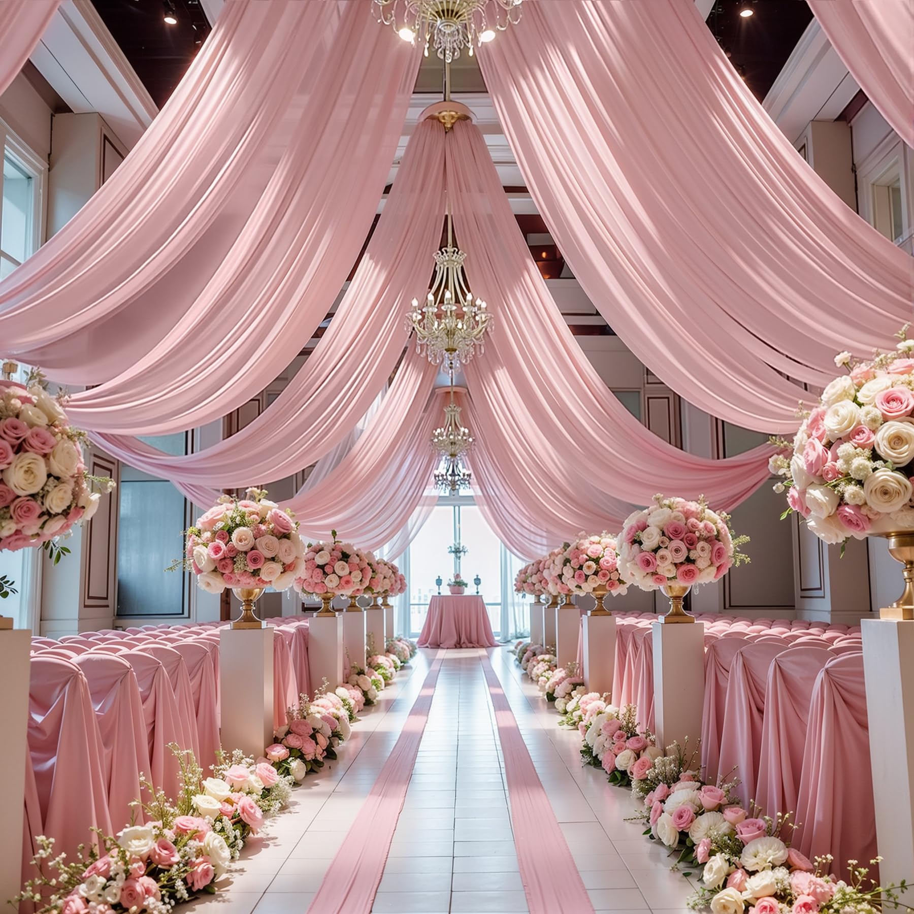 Vorhang für Hochzeitsbögen, 2 Paneele, 4,7 m, durchscheinender Hintergrund, Chiffon-Stoff, Vorhang, Voile, Schals, Drapierpaneele für Hochzeit, Torbogen, Zeremonie, Vorhang, Volant, Party-Dekoration