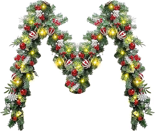 yoyomax Guirnalda de Navidad, guirnalda de Navidad artificial preiluminada con luces para decoración de Navidad en interiores y exteriores, 40 luces