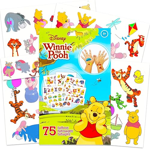 Winnie the Pooh Juego de recuerdos de fiesta de tatuajes ~ 75 tatuajes temporales de Winnie the Pooh (5 hojas, suministros de fiesta Pooh)