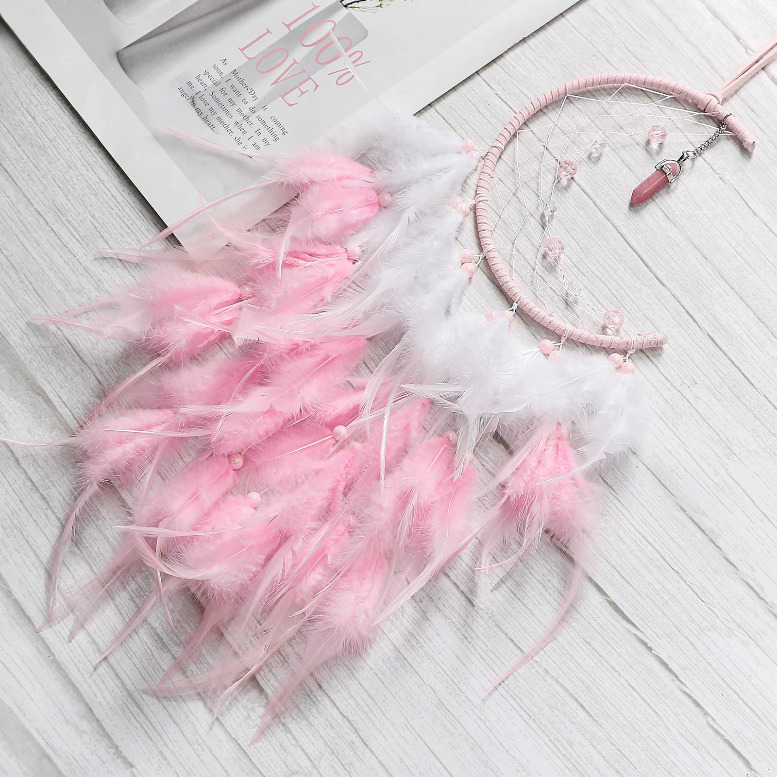 Attrape-rêves En Forme De Lune Fait Main - Style Bohème Avec Plumes Et Pompons - Décoration Murale Chambre Ou Voiture