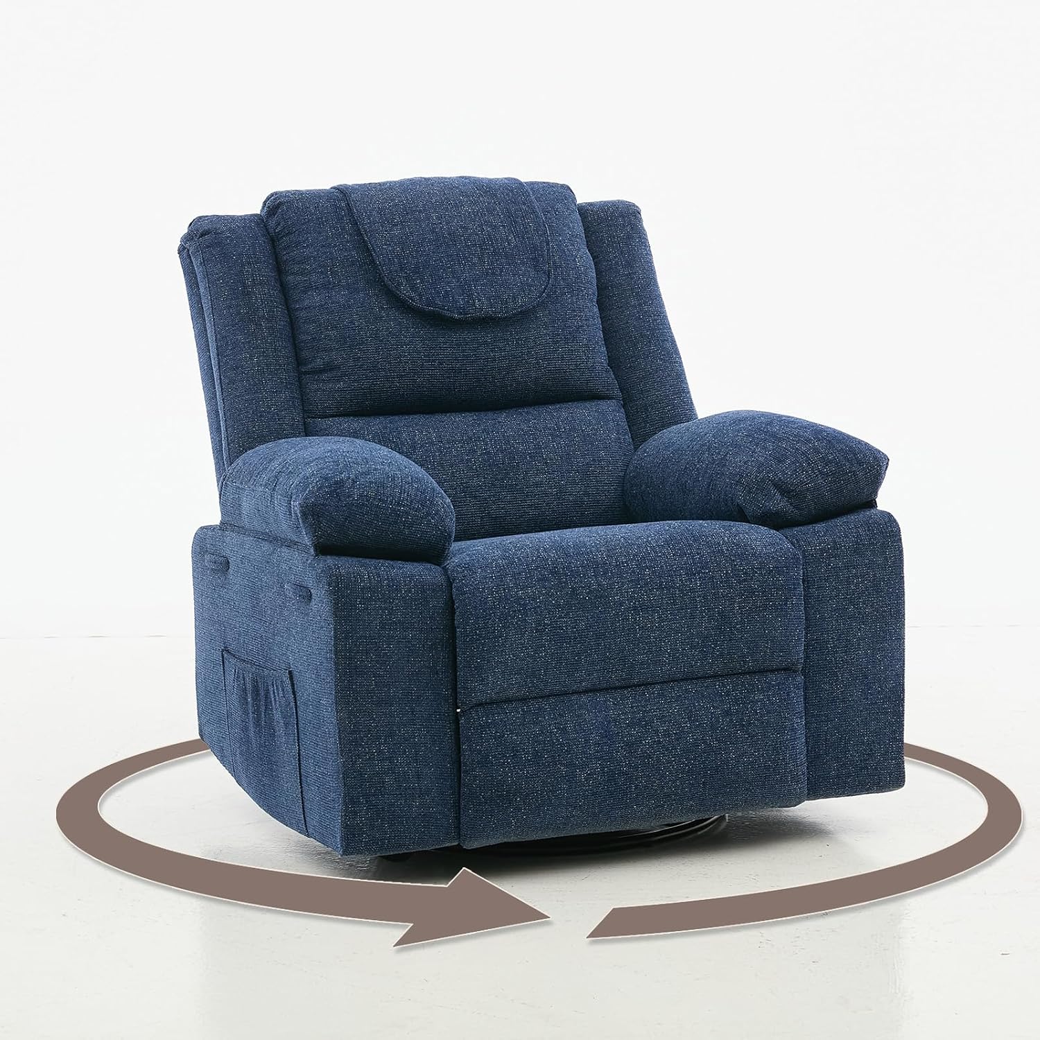 Oversized Massage Rocker Recliner Chair for Adults,360° Swivel Rock Recliner Chairs Single Sofa with Vibration Massage and Heating,Side Pocket for Living Room/Bedroom,Blue