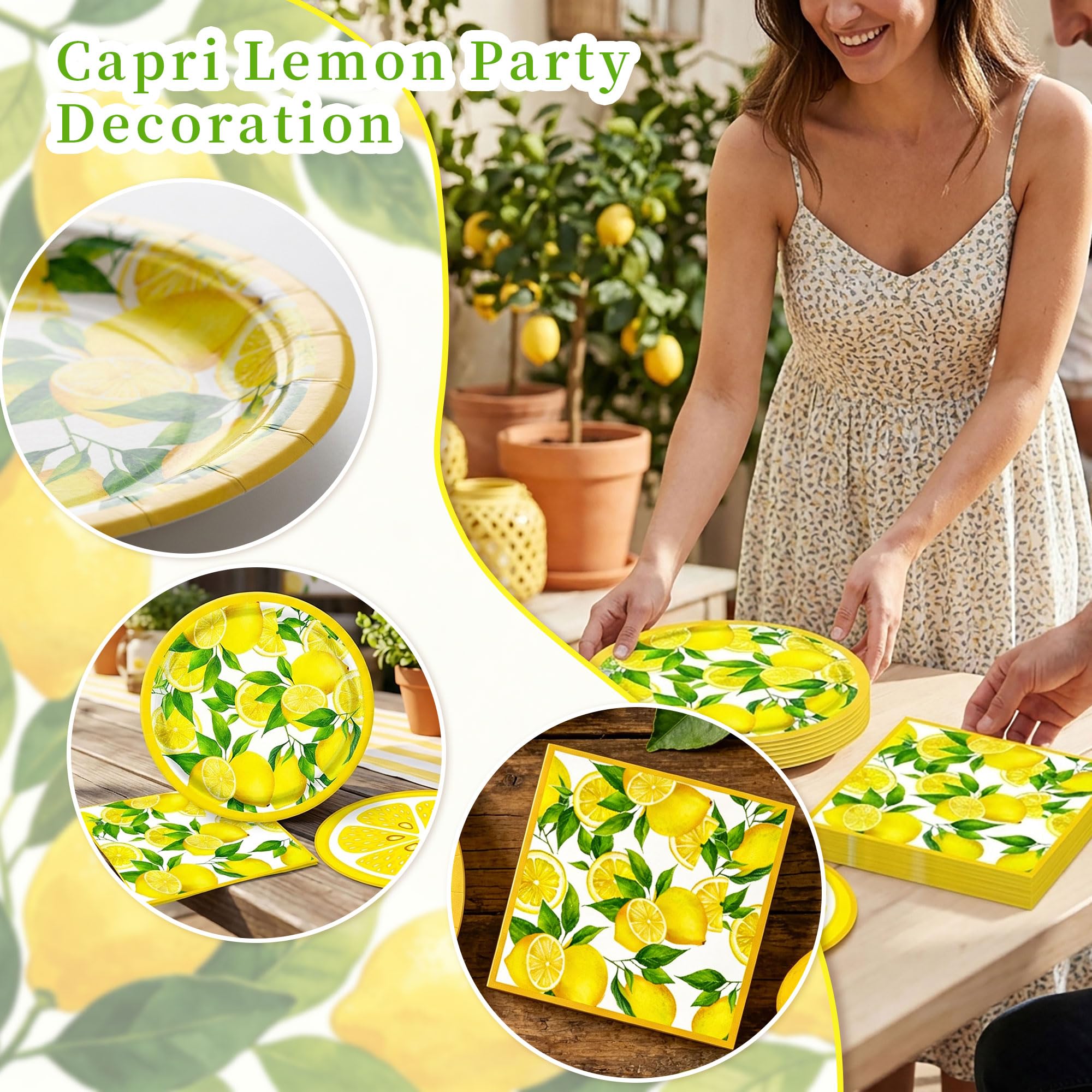 JeVenis Capri Lemon Party Decoration Capri Lemon Birthday Party Tableware Supplies Plates Napkins - Image 3