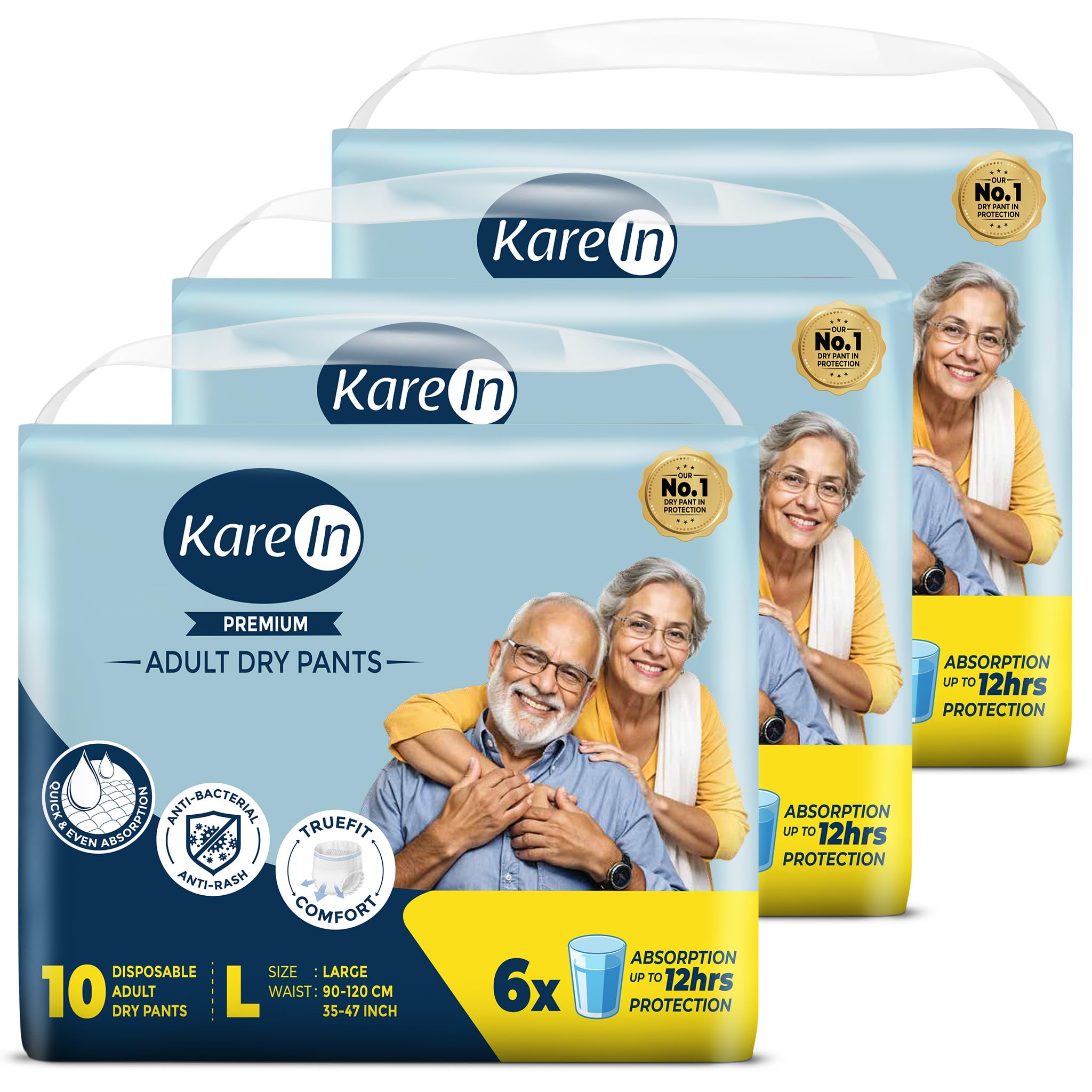 Karein Premium Adult Diaper Pant L Size, Large, Waist (90-120 cm 35"-47"), 30 Unit, Long Protection Hour, Unisex, Quick & Even Absorption, Anti-Bacterial, Leakproof, Odour Control, Wetness Indicator