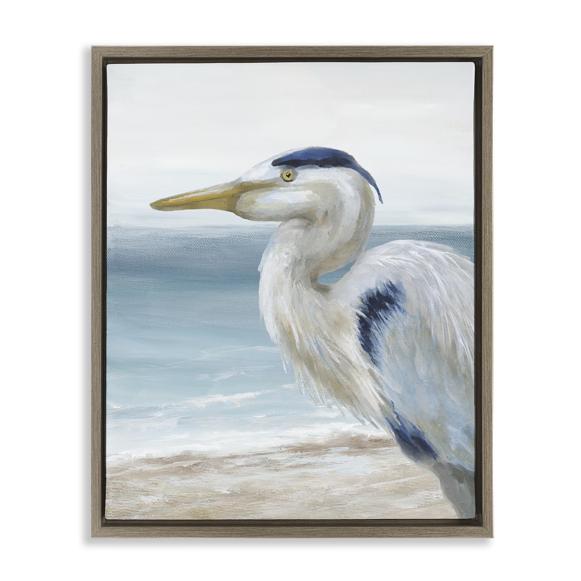 Stupell Industries Montalcino Elm (Textured) Left Gazing Heron Coastal, 16 X 20 Inch Canvas In Floater Frame