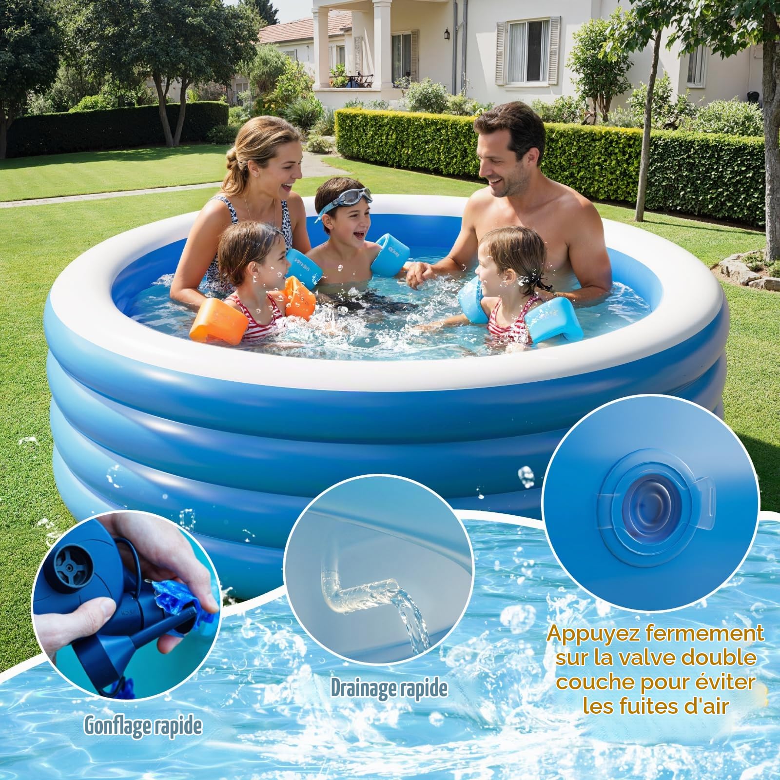 Piscine gonflable pour adultes, grande piscine gonflable de 203,2 x 76,2 cm, piscines gonflables de taille complète, piscine gonflable ronde épaisse pour l'extérieur, le jardin