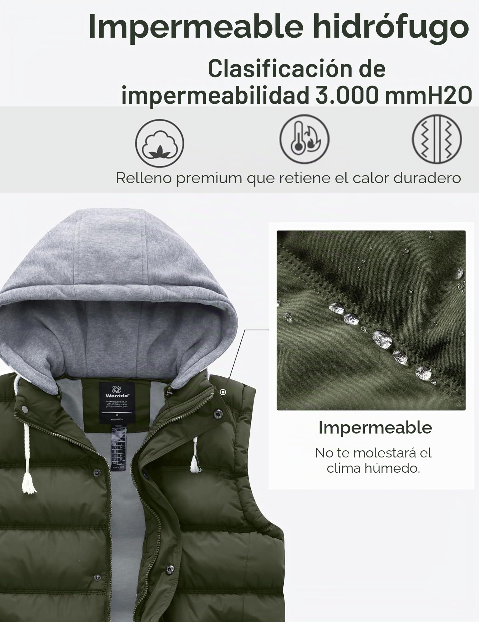 Wantdo Chaleco Acolchado para Hombre Chaleco Cálido de Invierno Chaqueta sin Mangas al Aire Libre Hombres