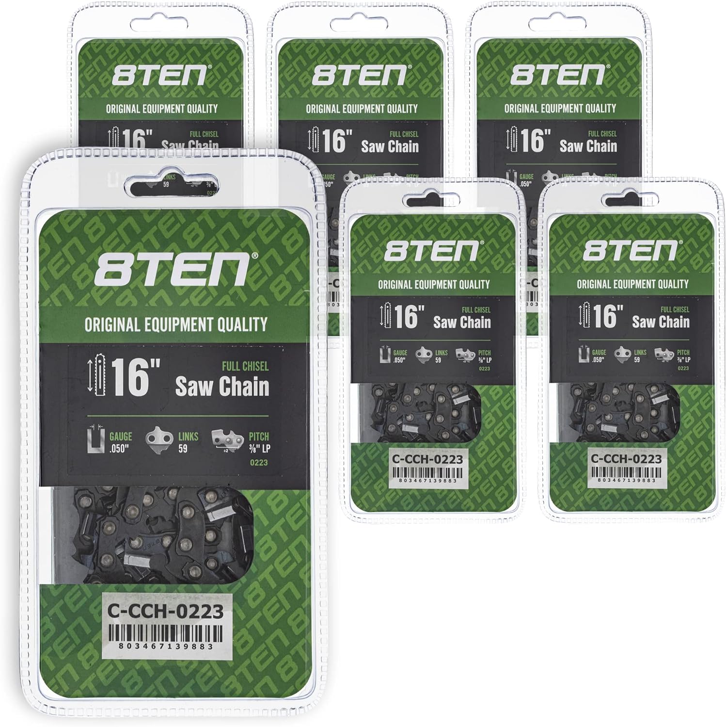 8TEN Full Chisel Chainsaw Chain 16 Inch .050 3/8 LP 59DL for Homelite 240 Shindiawa 360 (4 Pack)