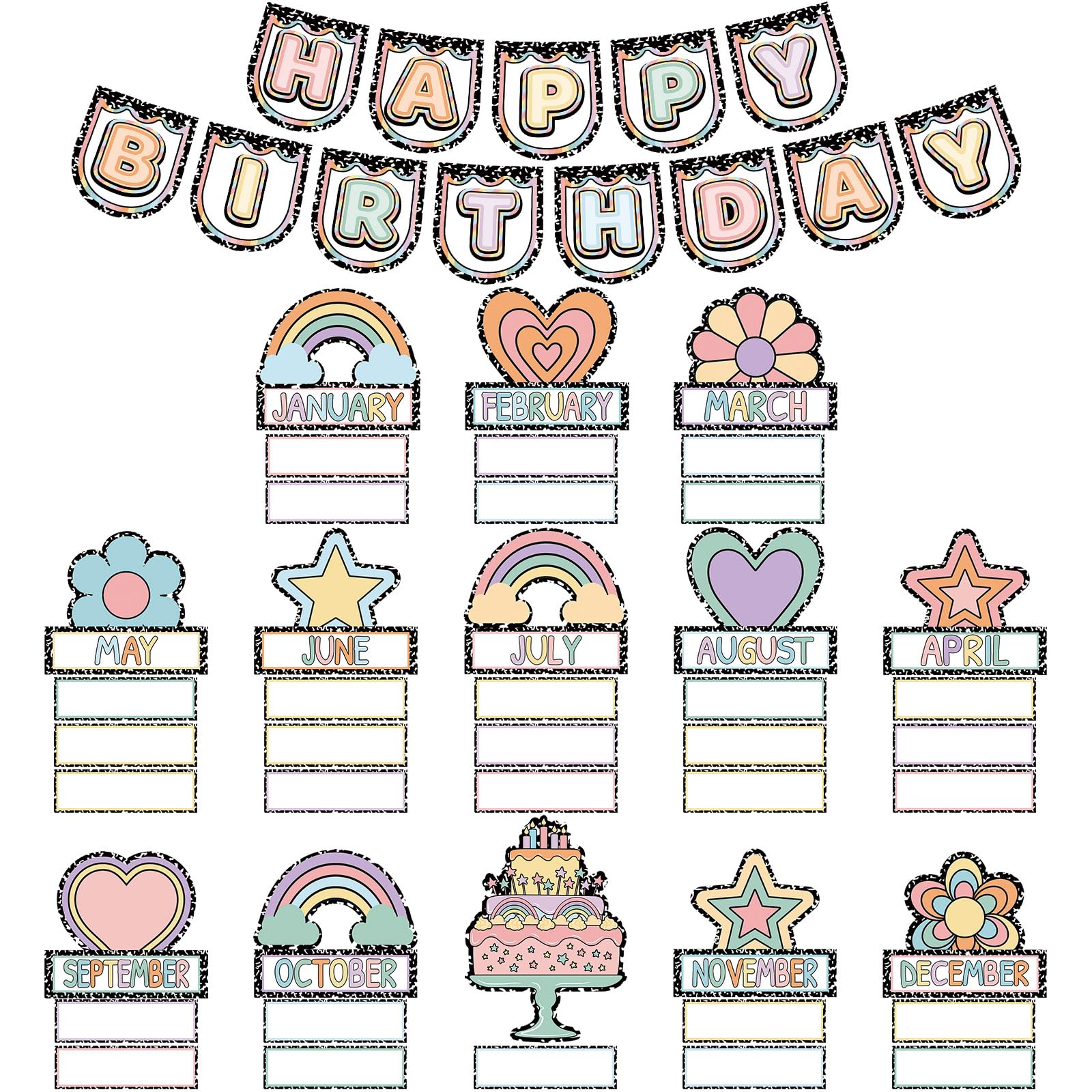 Humyoun Klassenzimmer Happy Birthday Chart für Klassenzimmer Regenbogen Schwarz Punkt Pinnwand Schild Geburtstag Poster Dekoration für Pinnwand Kreidetafel Wanddekoration Schulbedarf (niedlich)