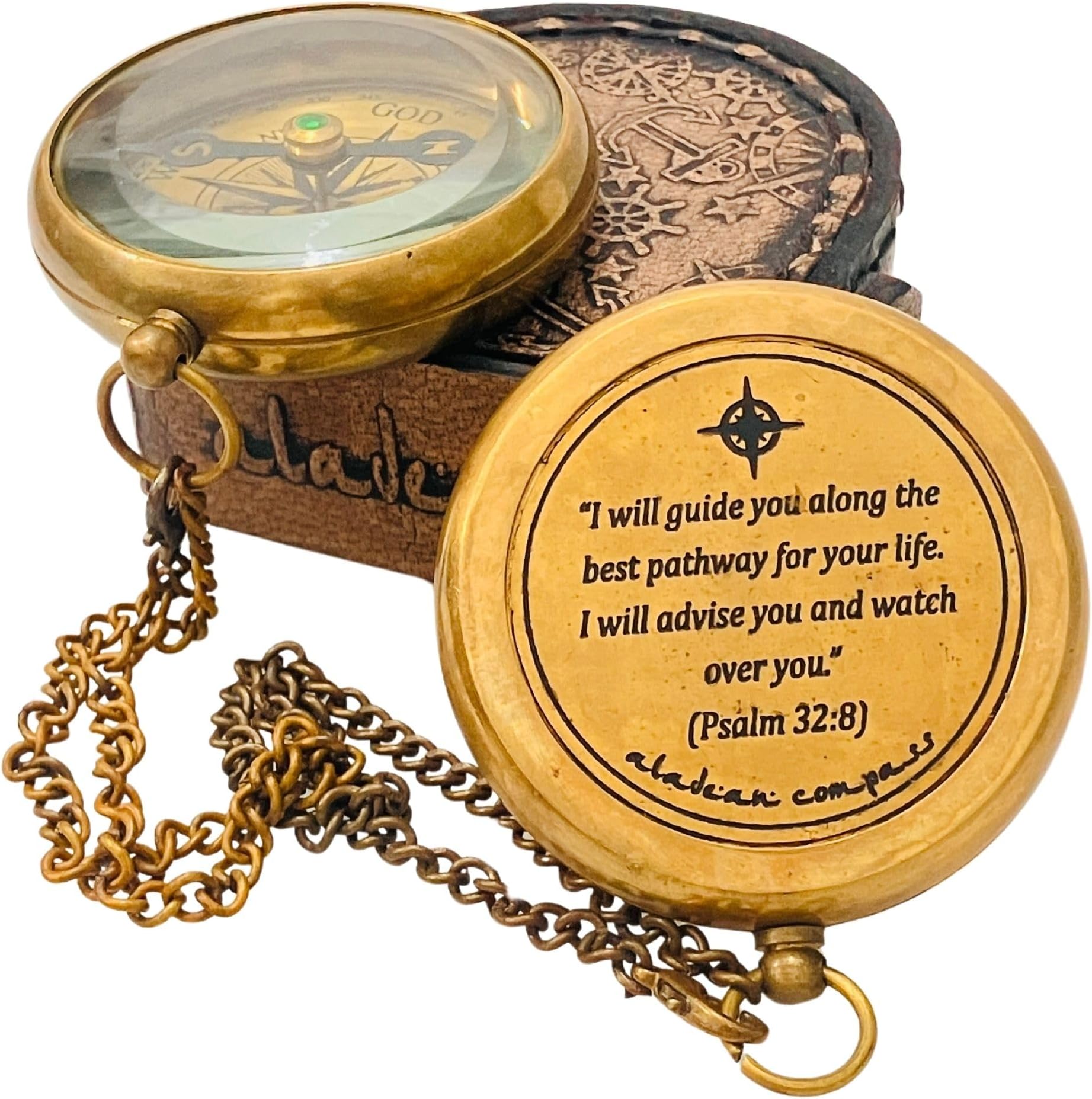 Divine Path Engraved Compass - I Will Guide You - Psalm 32:8" Quote | Inspira...