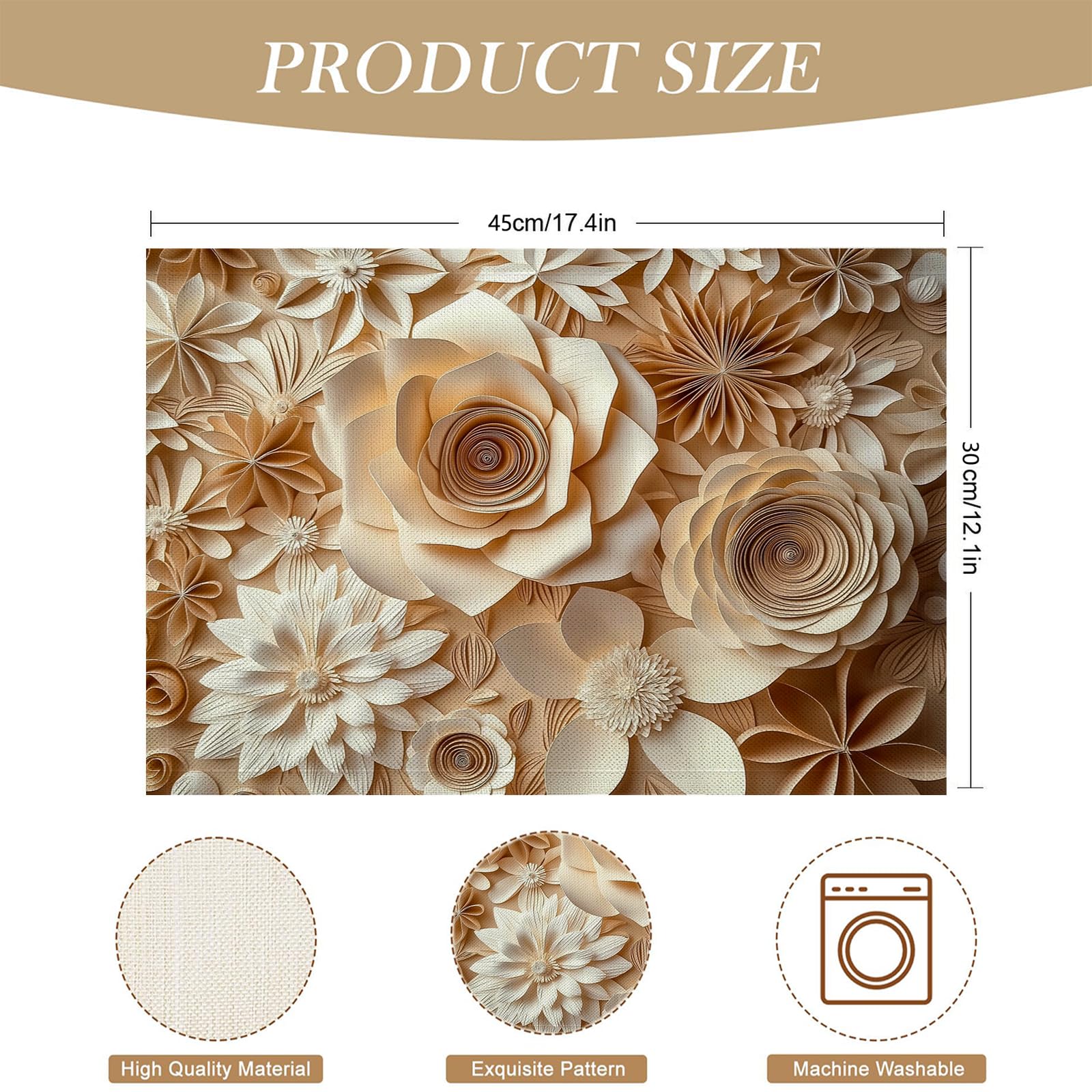 30×45cm Tovaglietta Americana Fiori di carta 3D in Cotone Lino Rettangolare - Tovagliette Set di 8 Margherita Resistente al Calore per La Cucina, Il L'Ufficio