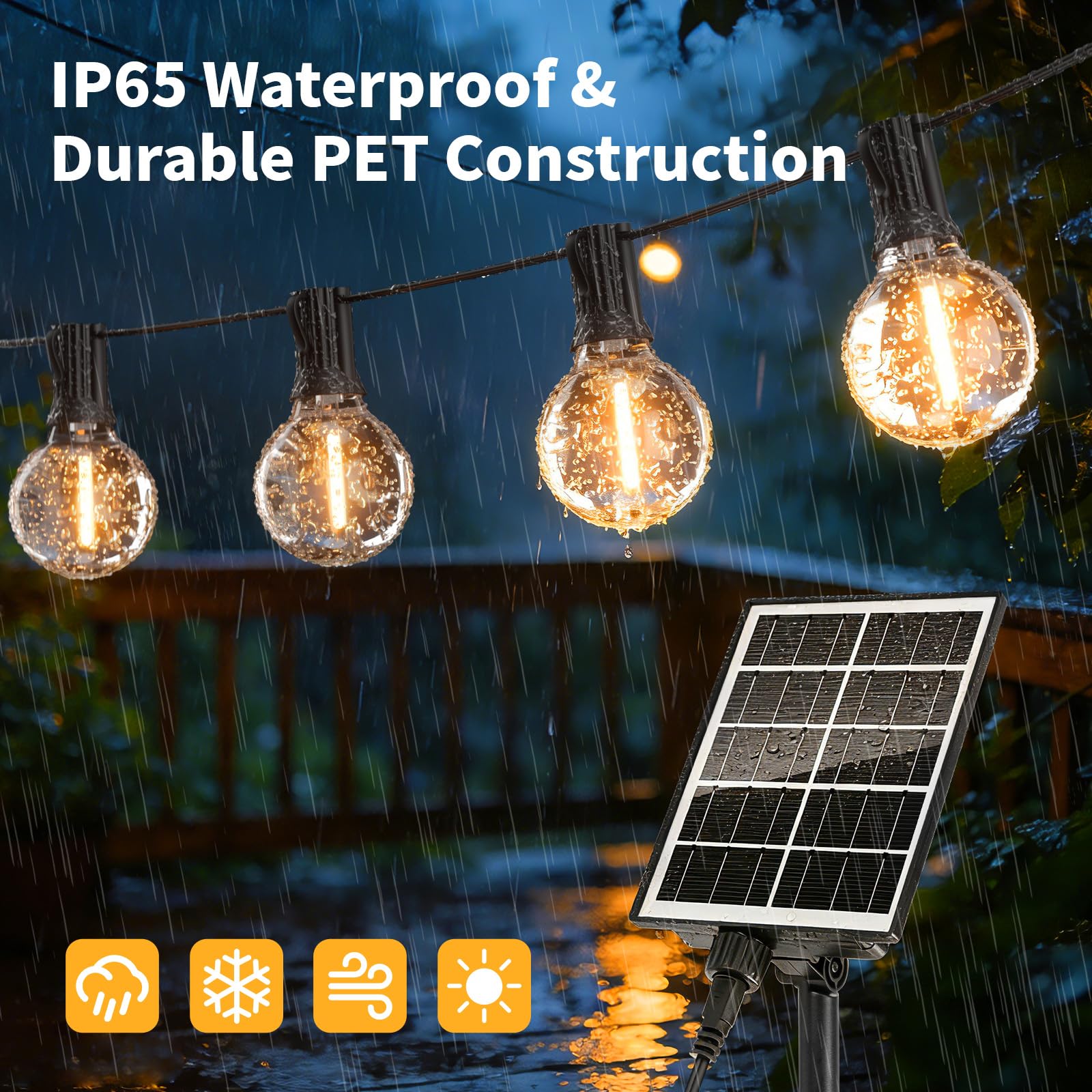 Hoteril 15M Solar Lichterkette Outdoor, 19+2 G40 Glühbirnen Dimmbar, IP65 Wasserdicht USB Laden Lichterkette Außen Solar, 8Modi & Timer LED Solarlichterkette Außen Wetterfest für Garten,Balkon,Party