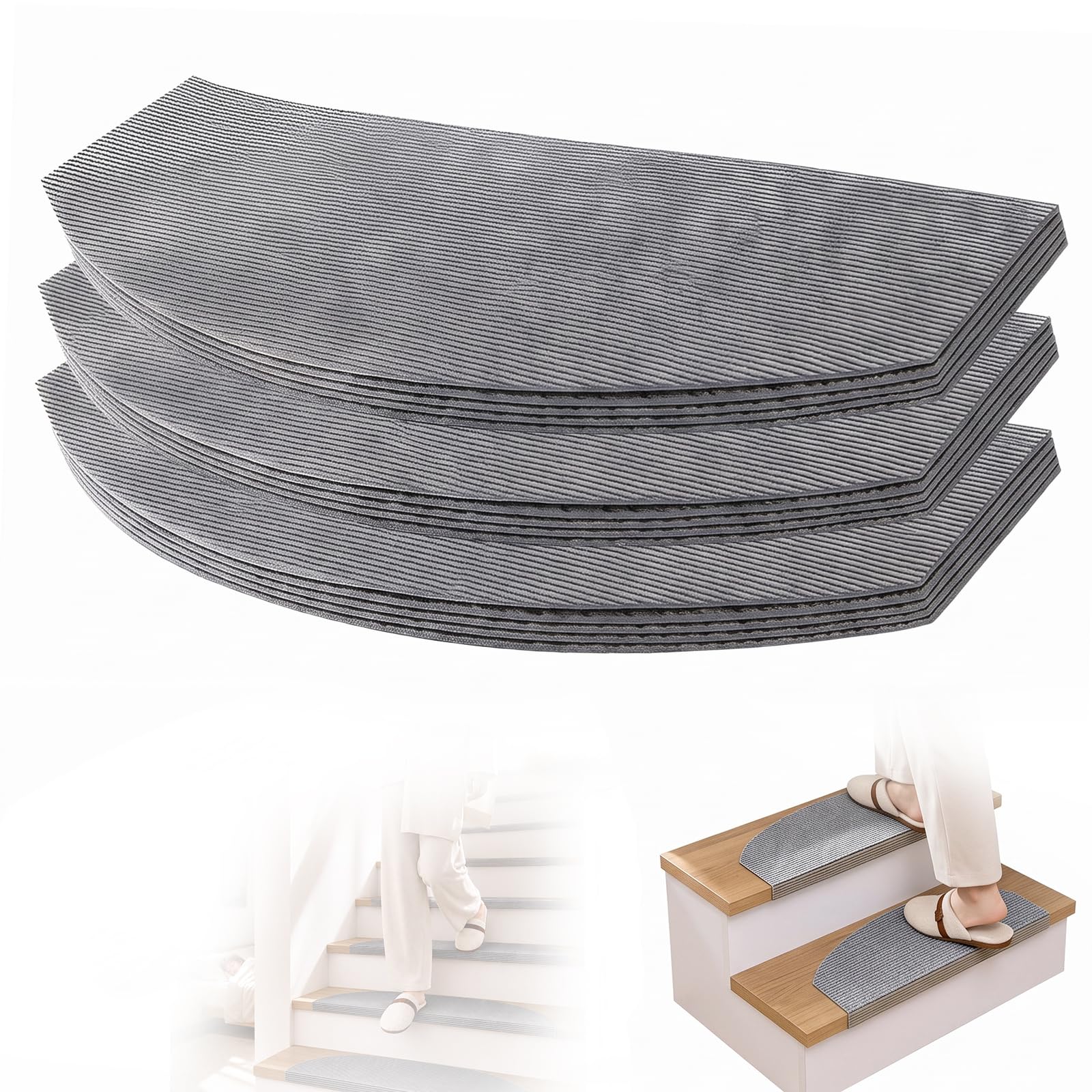 CEWROM Tappetini per gradini, 15 pezzi, 24 x 60 cm, semicircolari